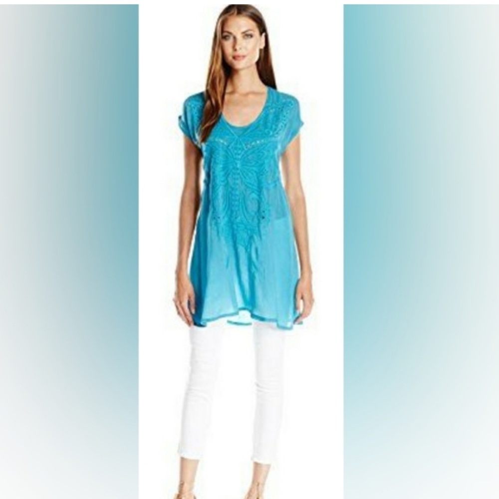Johnny Was, Turquoise Embroidered Top, size small